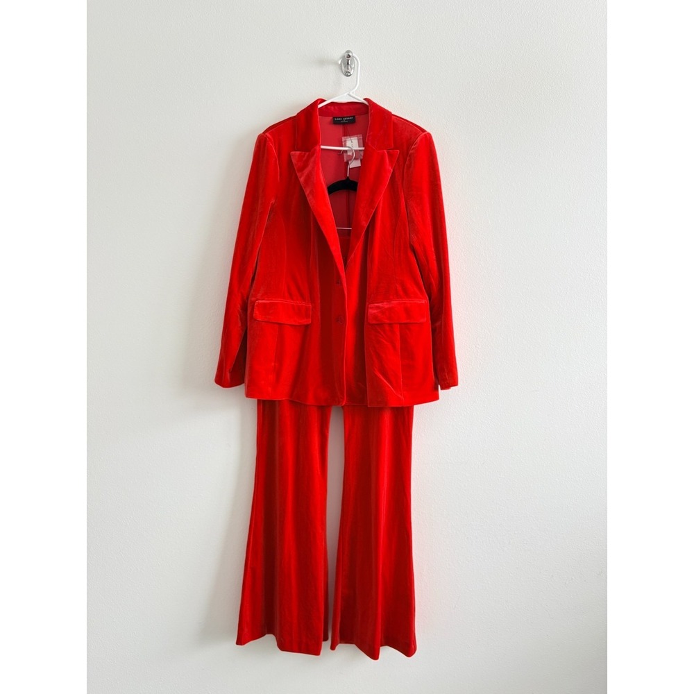 Lane Bryant Pant Suit Women 18 Red Velvet Blazer Flare Leg Power Suit Office